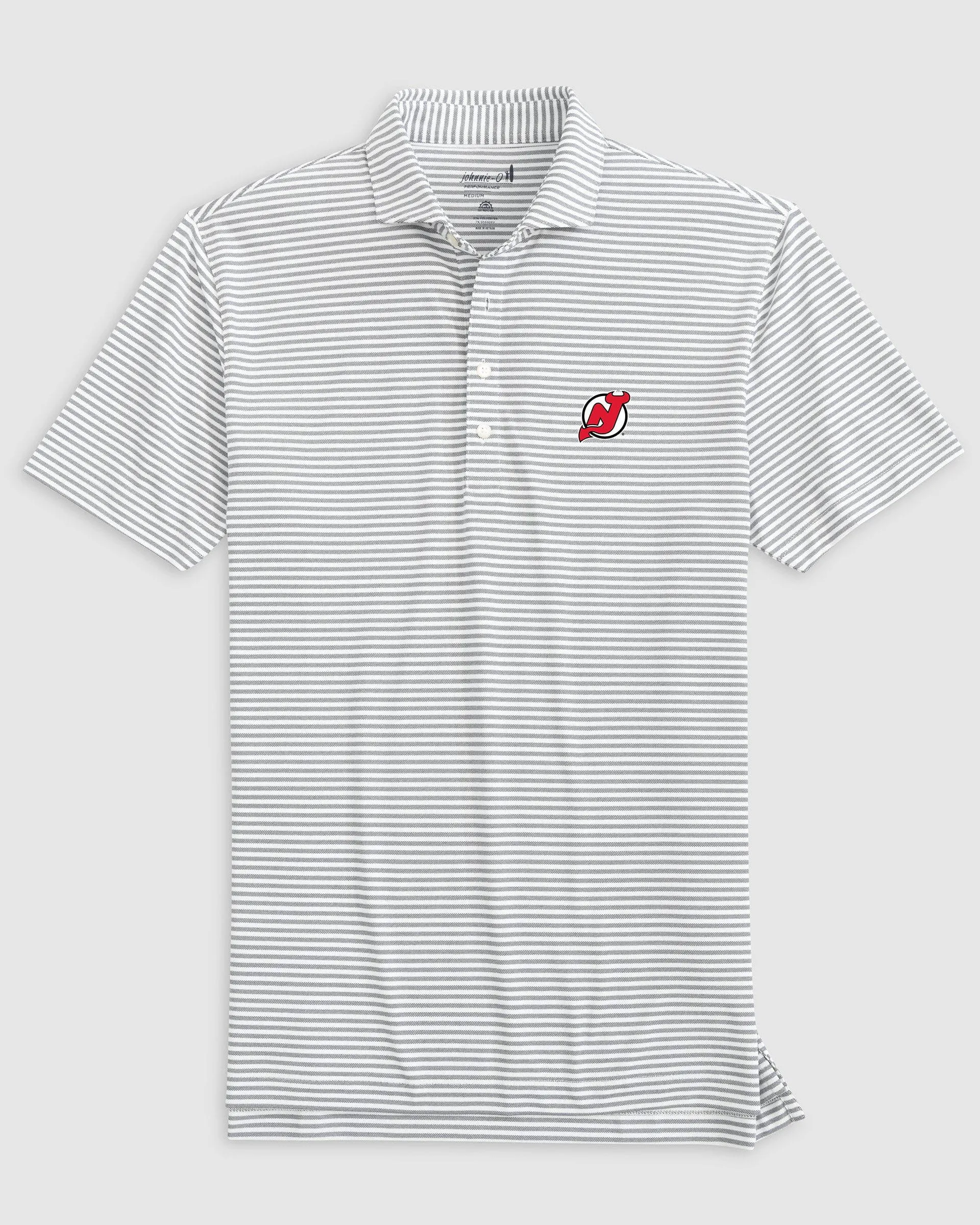 New Jersey Devils Stetsons Striped Performance Mesh Polo sold by Johnnie-O