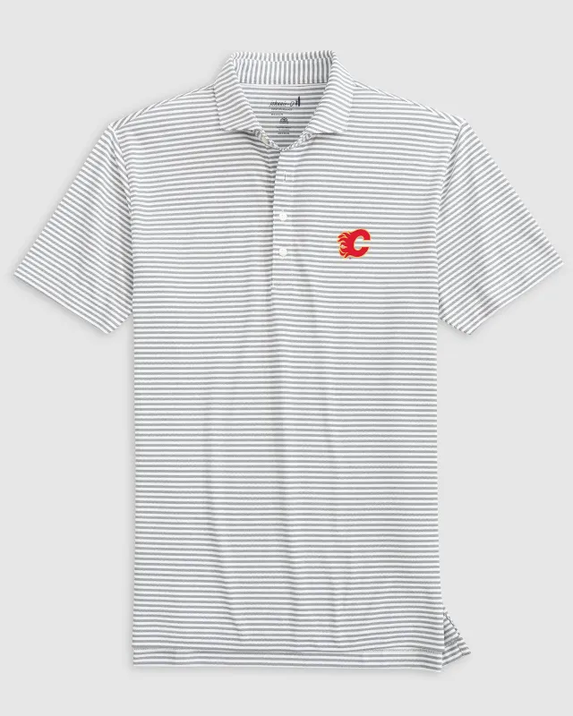Calgary Flames Stetsons Striped Performance Mesh Polo sold by Johnnie-O