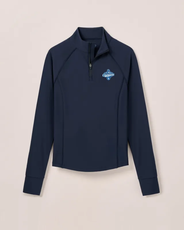 Women's Los Angeles Dodgers Jasmine Striped Performance 1/4 Zip - 2025 World Series Champions Logo sold by Johnnie-O