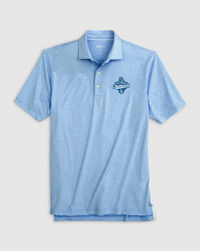 Los Angeles Dodgers Lyndonn Striped Performance Jersey Polo - 2025 World Series Champions Logo sold by Johnnie-O