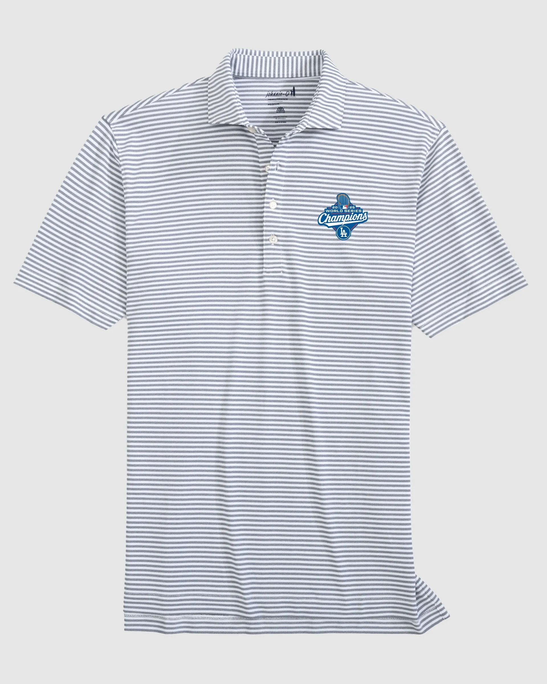 Los Angeles Dodgers Stetsons Striped Performance Mesh Polo - 2025 World Series Champions Logo sold by Johnnie-O product image thumbnail 2