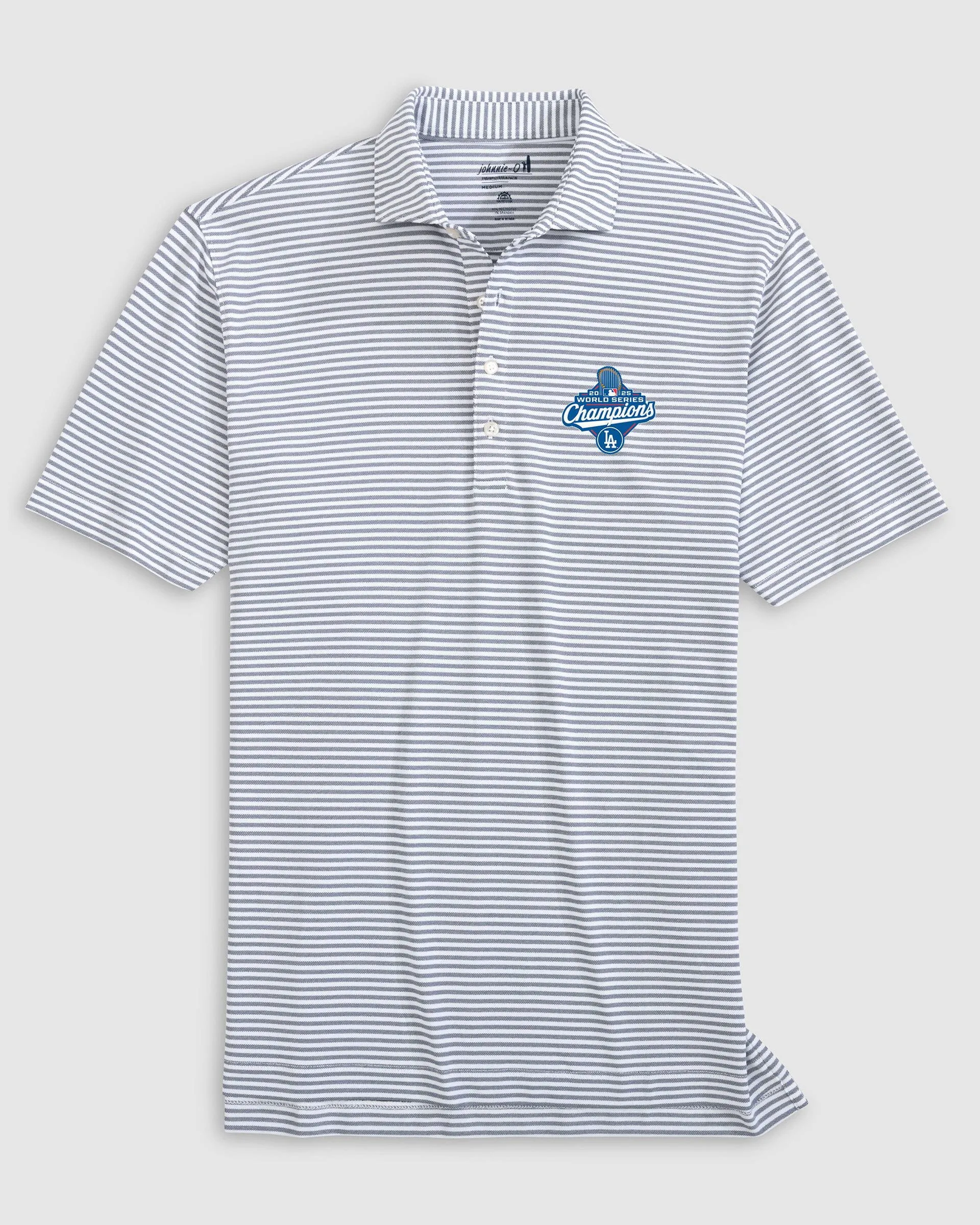Los Angeles Dodgers Stetsons Striped Performance Mesh Polo - 2025 World Series Champions Logo sold by Johnnie-O product image thumbnail 3