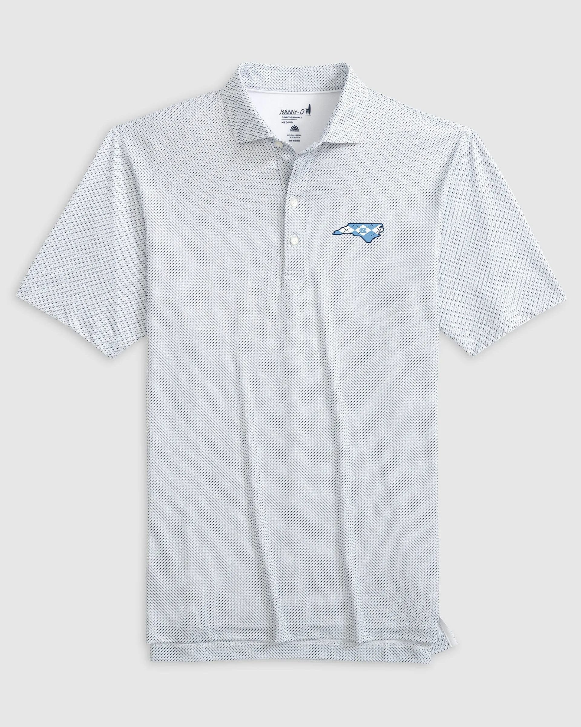 University of North Carolina Tee Time Printed Performance Jersey Polo - Argyle Logo sold by Johnnie-O