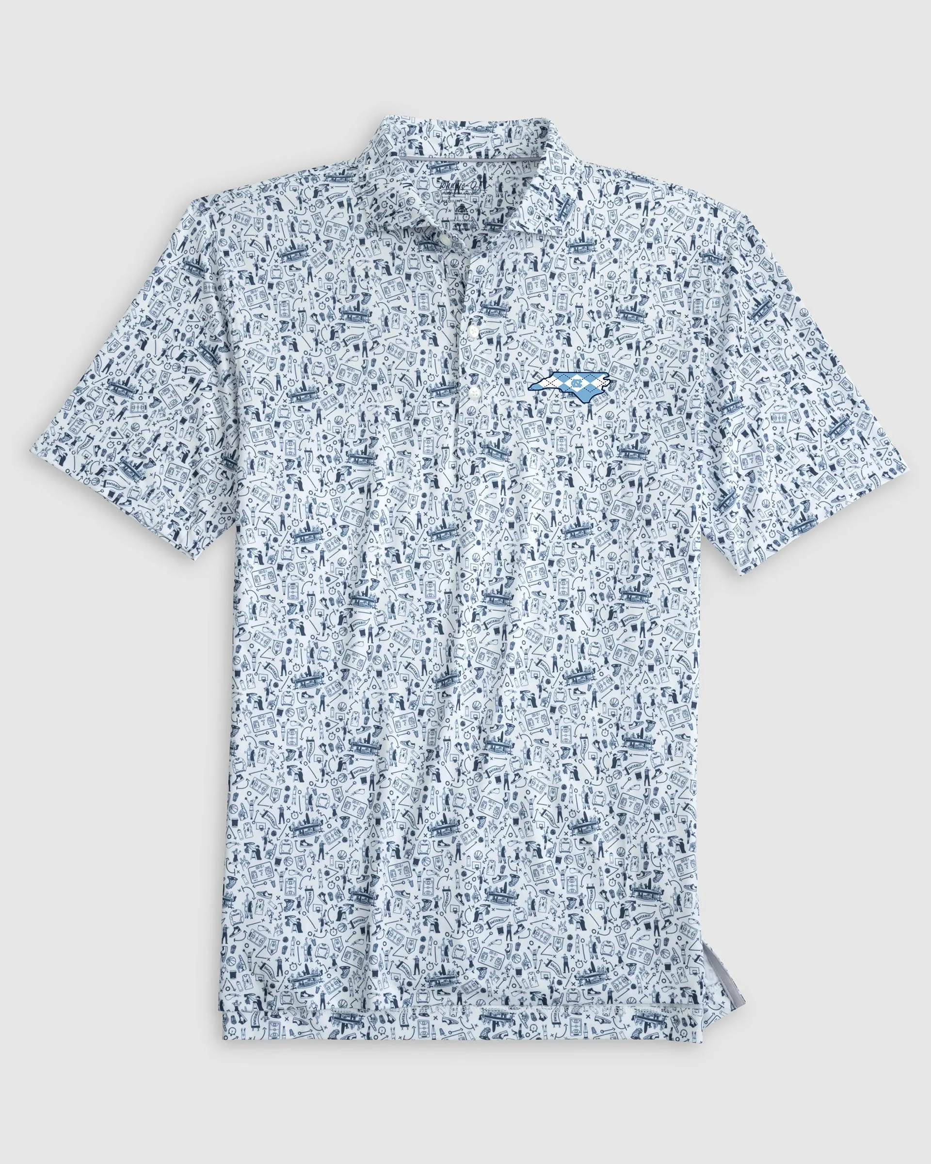 University of North Carolina Hoop There It Is Printed Performance Jersey Polo - Argyle Logo sold by Johnnie-O