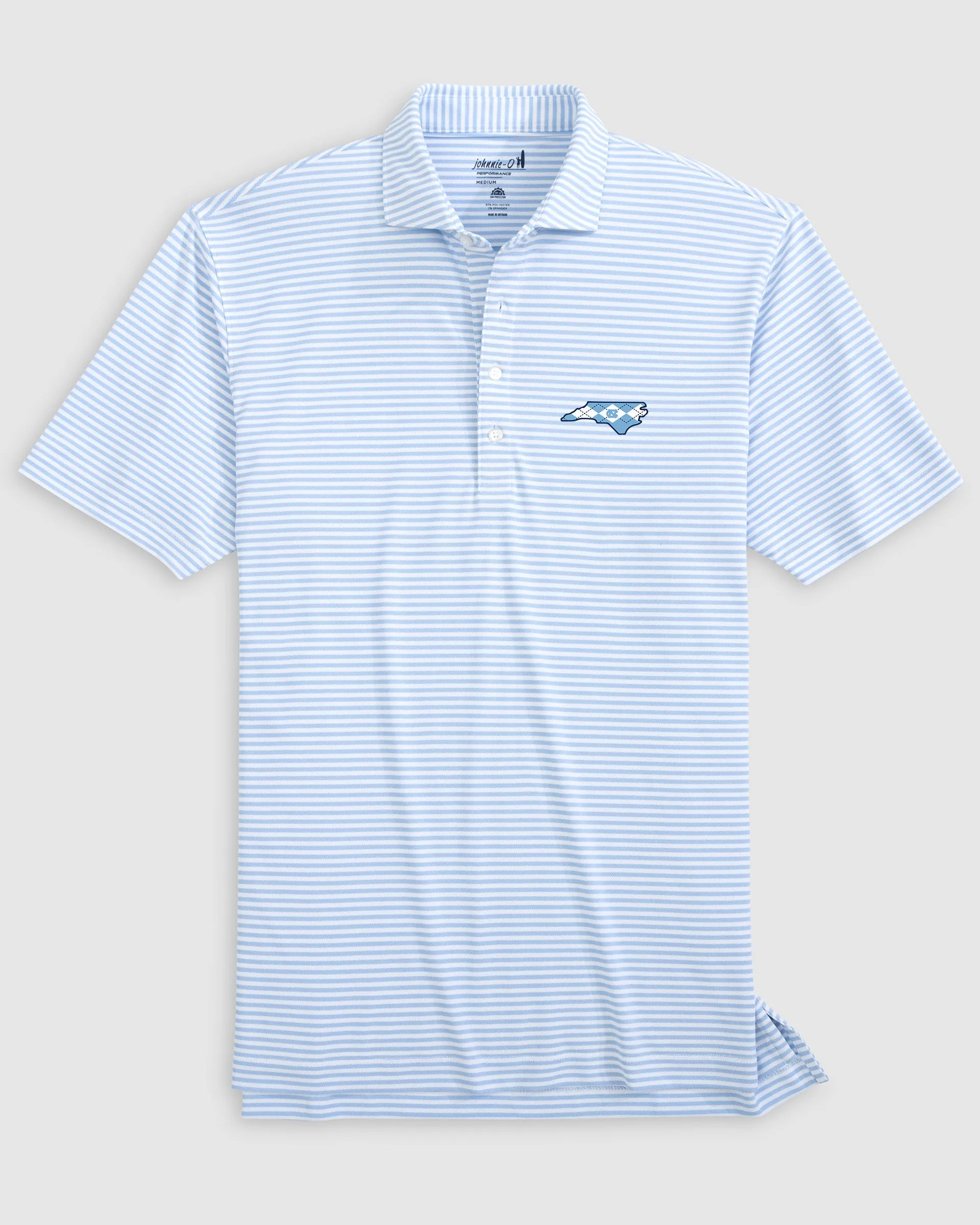 University of North Carolina Stetsons Striped Performance Mesh Polo - Argyle Logo sold by Johnnie-O