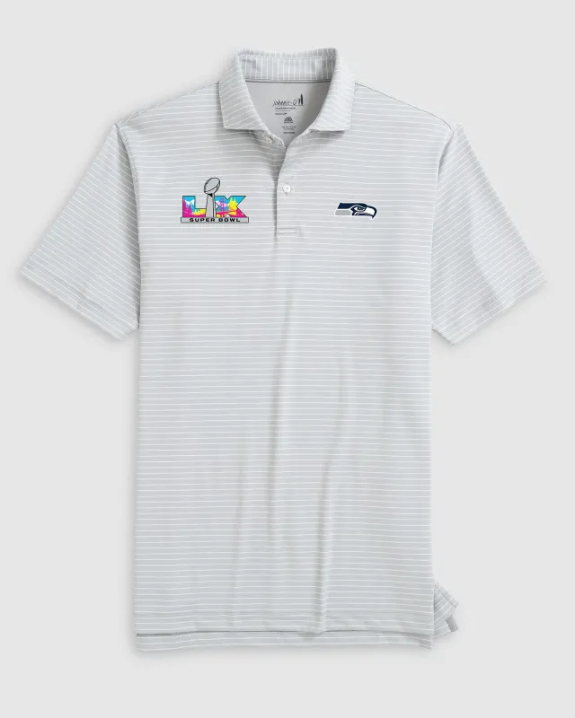 Seattle Seahawks Beau Striped Performance Jersey Polo - Super Bowl LX Logo made by Johnnie-O