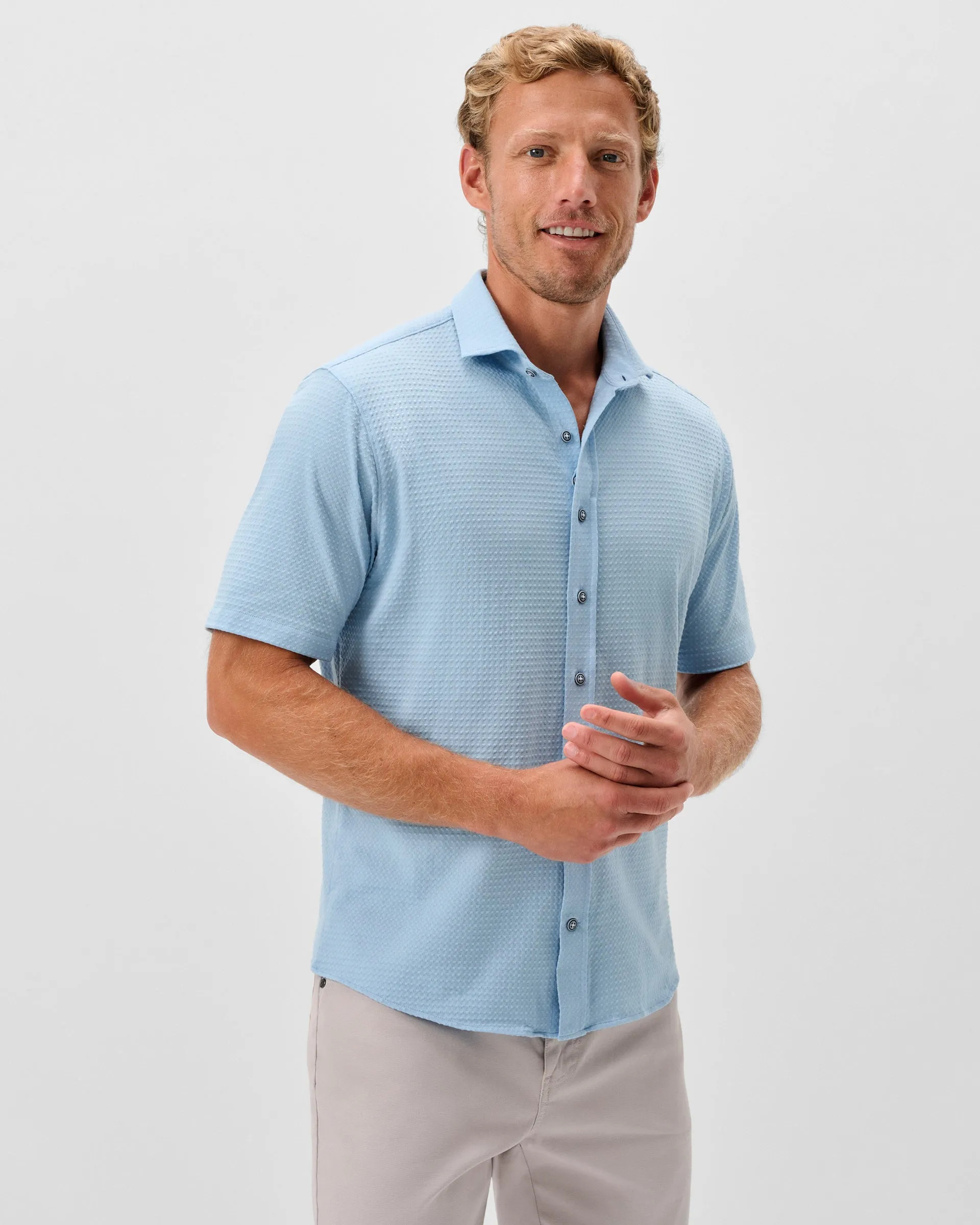 Surfsucker Knit Short Sleeve Button Up Shirt - Stretch Knit Solid sold by Johnnie-O