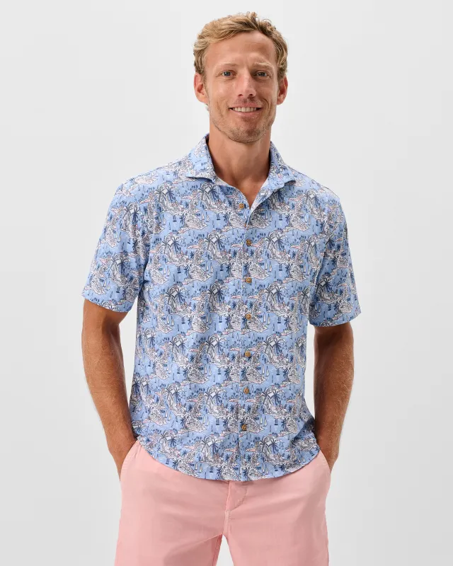 Printed Mesh Short Sleeve Button Down Shirt - Otto Printed Knit made by Johnnie-O