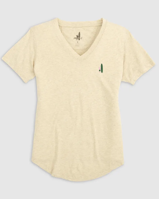 Merediths V-Neck T-Shirt - Pink and Green Surfer Logo made by Johnnie-O
