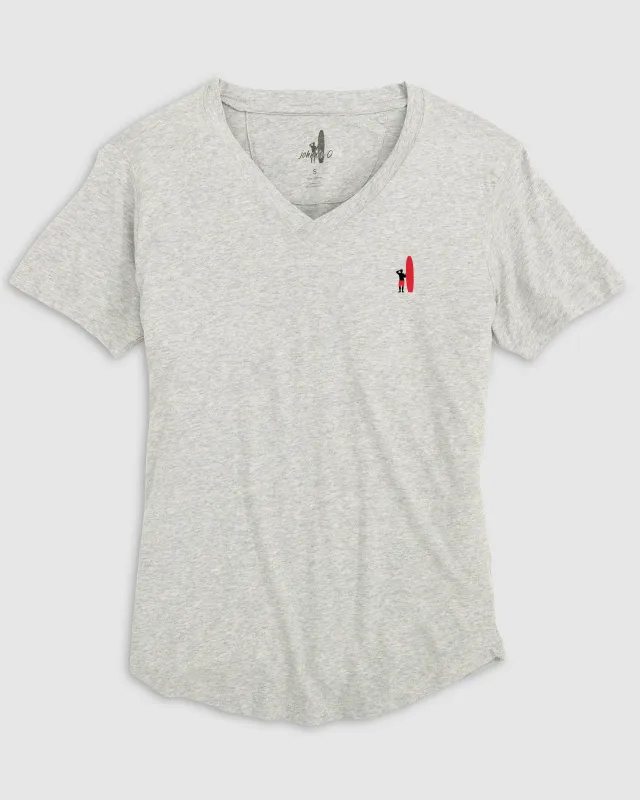 Merediths V-Neck T-Shirt - Black and Red Surfer Logo made by Johnnie-O