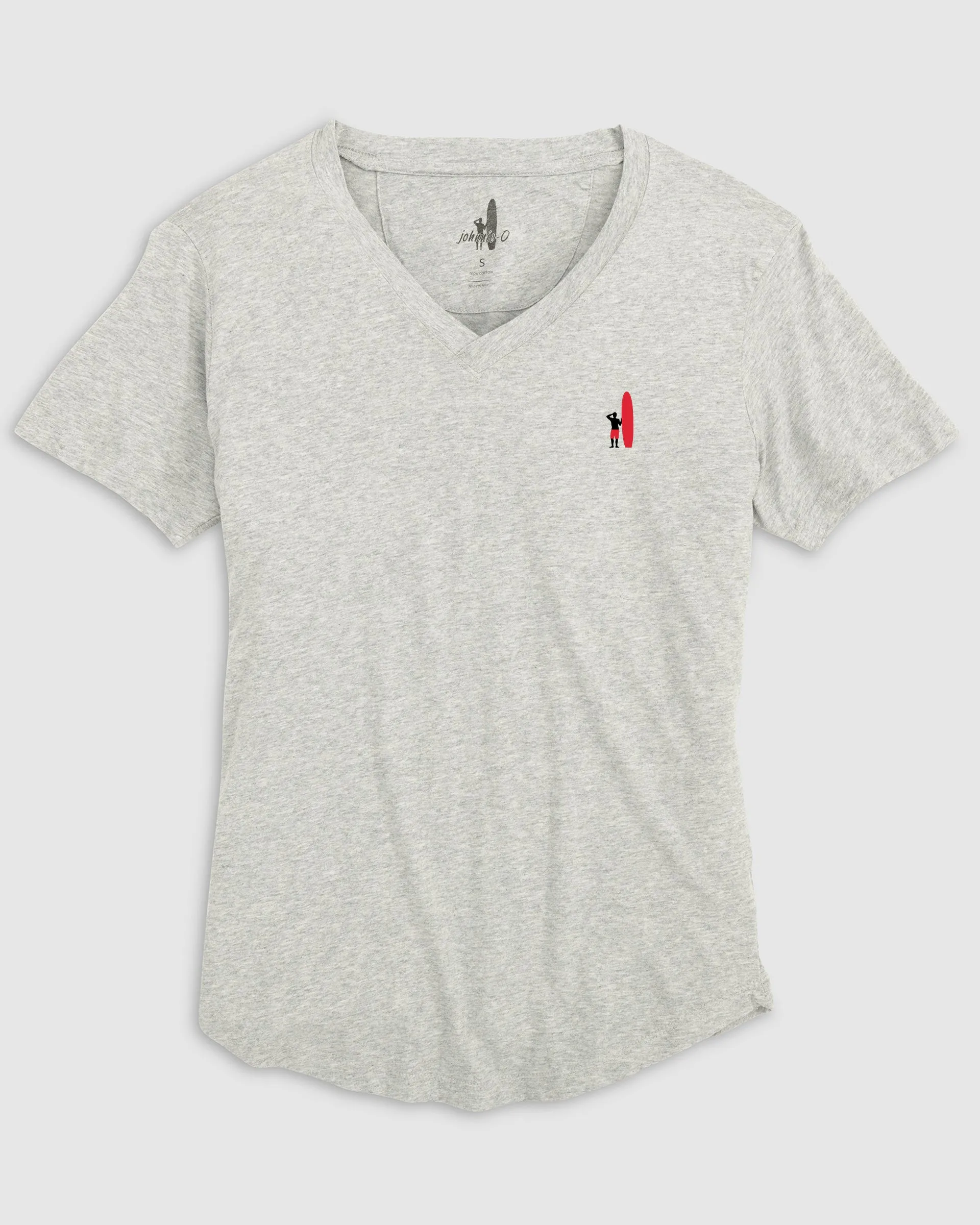 Merediths V-Neck T-Shirt - Black and Red Surfer Logo sold by Johnnie-O