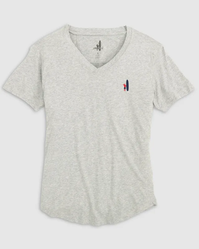 Merediths V-Neck T-Shirt - Red and Navy Surfer Logo made by Johnnie-O