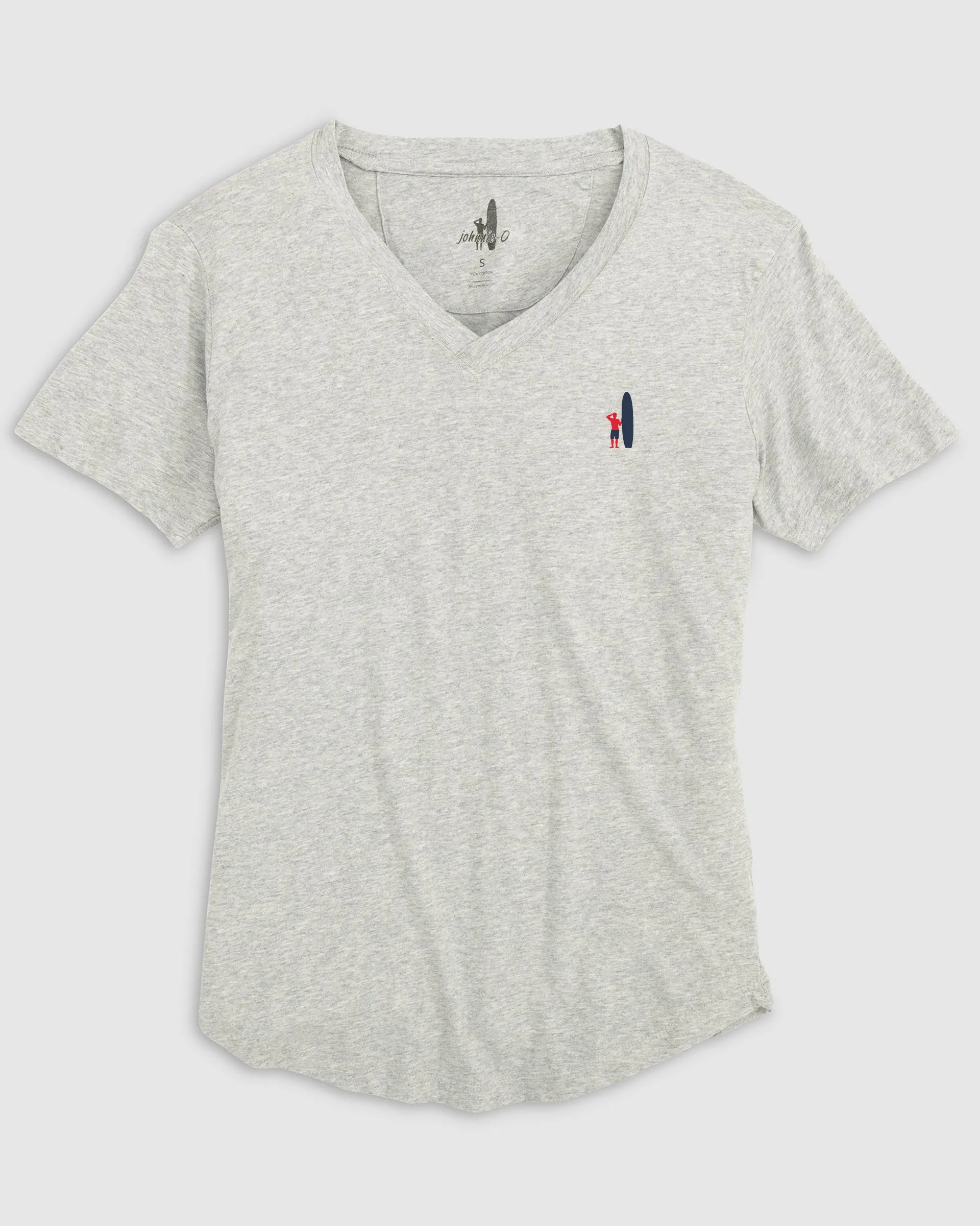 Merediths V-Neck T-Shirt - Red and Navy Surfer Logo sold by Johnnie-O