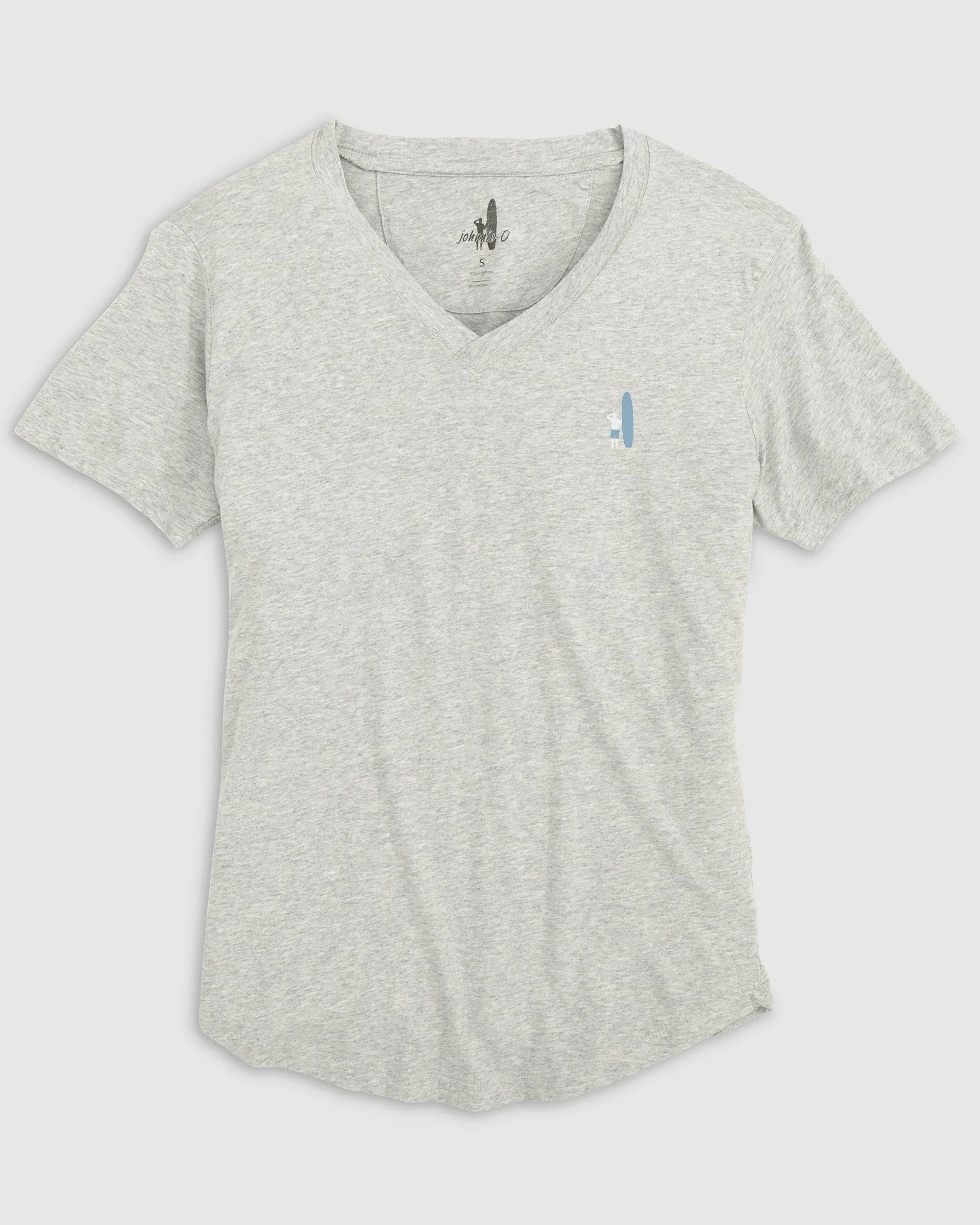 Merediths V-Neck T-Shirt - White and Blue Surfer Logo sold by Johnnie-O