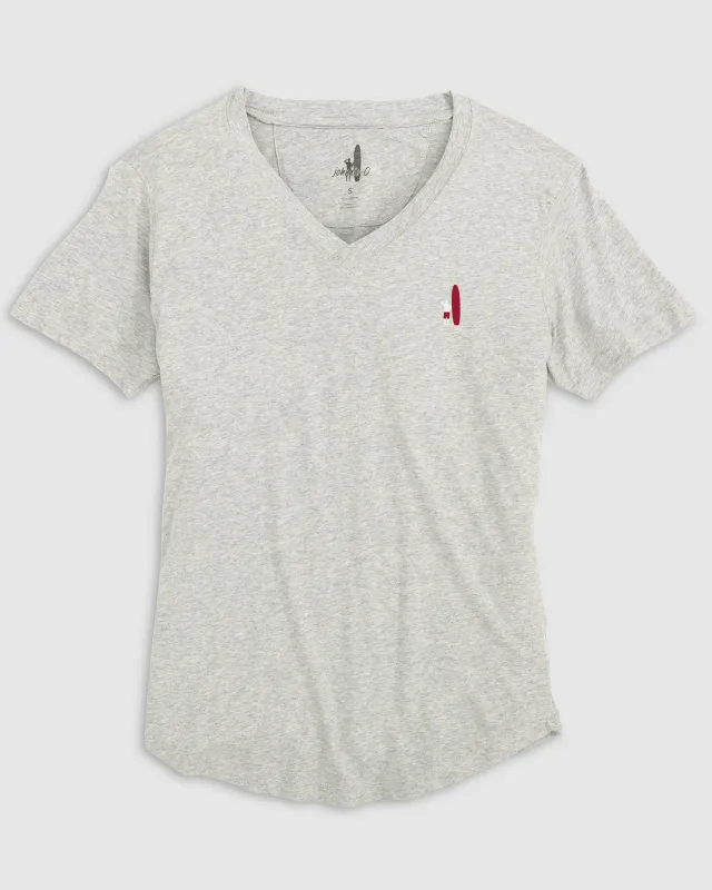 Merediths V-Neck T-Shirt - White and Crimson Surfer Logo made by Johnnie-O