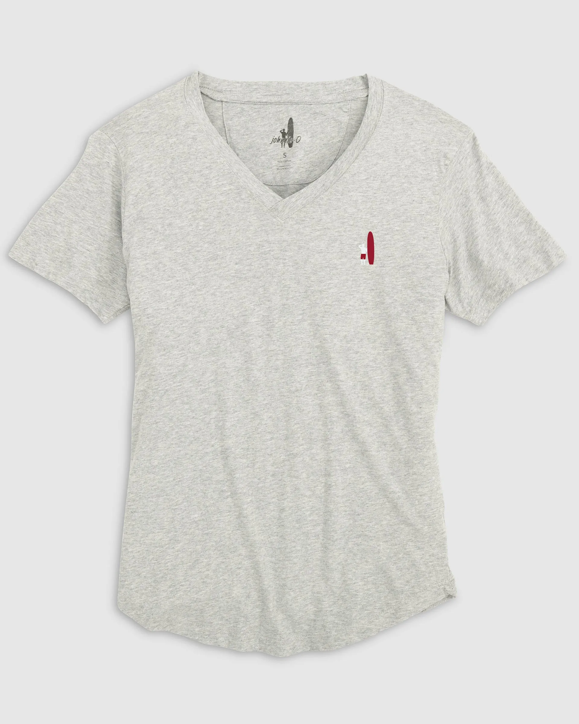 Merediths V-Neck T-Shirt - White and Crimson Surfer Logo sold by Johnnie-O