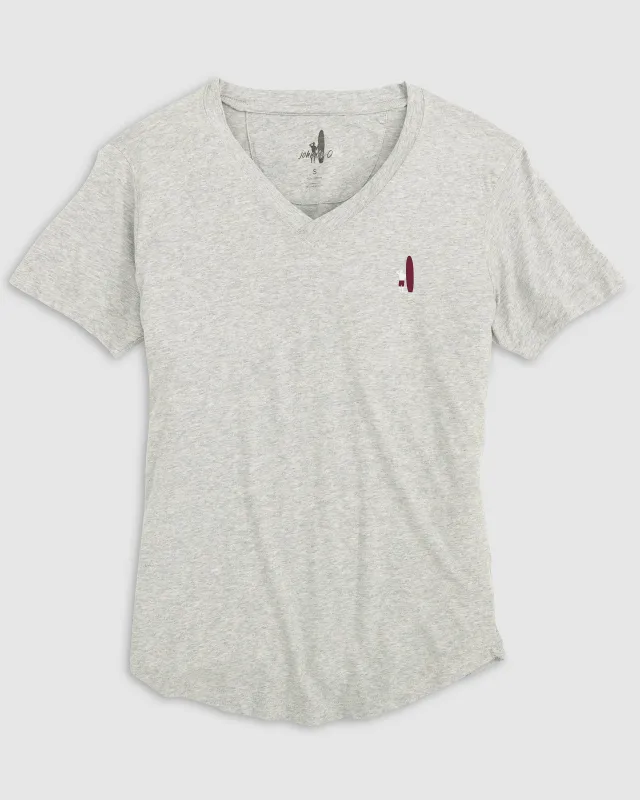 Merediths V-Neck T-Shirt - White and Maroon Surfer Logo made by Johnnie-O