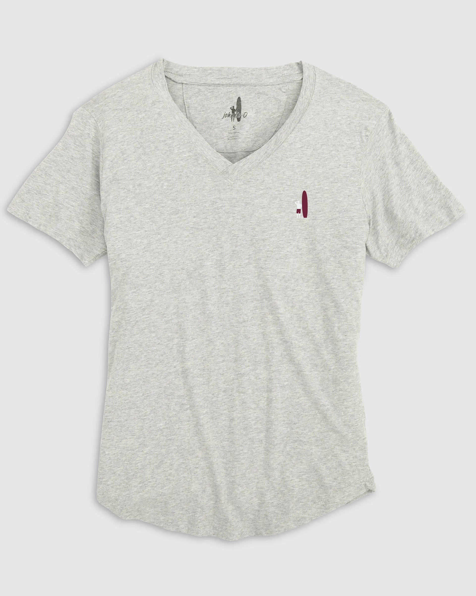 Merediths V-Neck T-Shirt - White and Maroon Surfer Logo sold by Johnnie-O