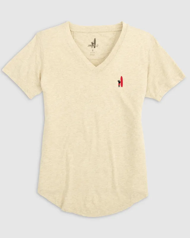 Merediths V-Neck T-Shirt - Black and Red Surfer Logo sold by Johnnie-O