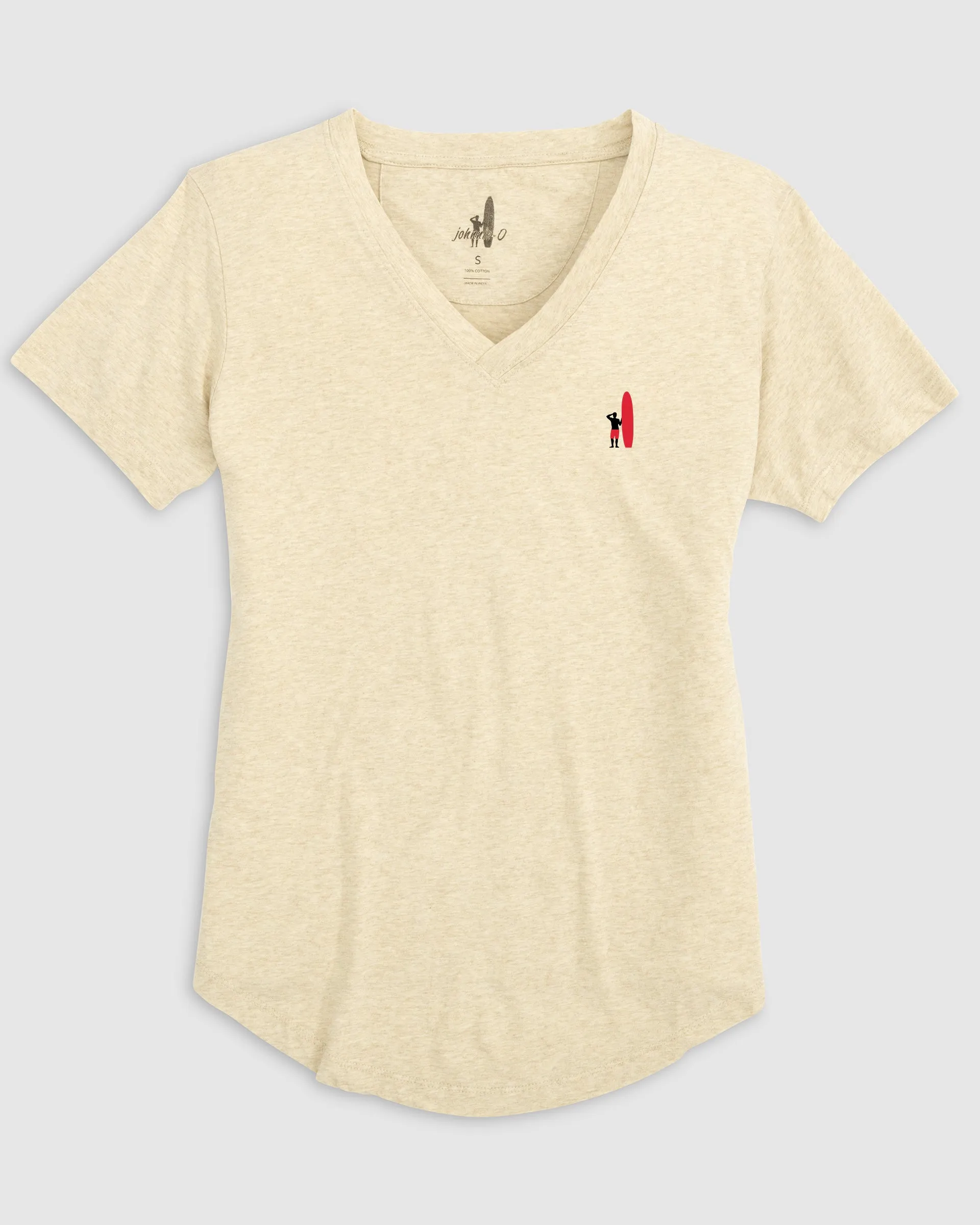 Merediths V-Neck T-Shirt - Black and Red Surfer Logo sold by Johnnie-O