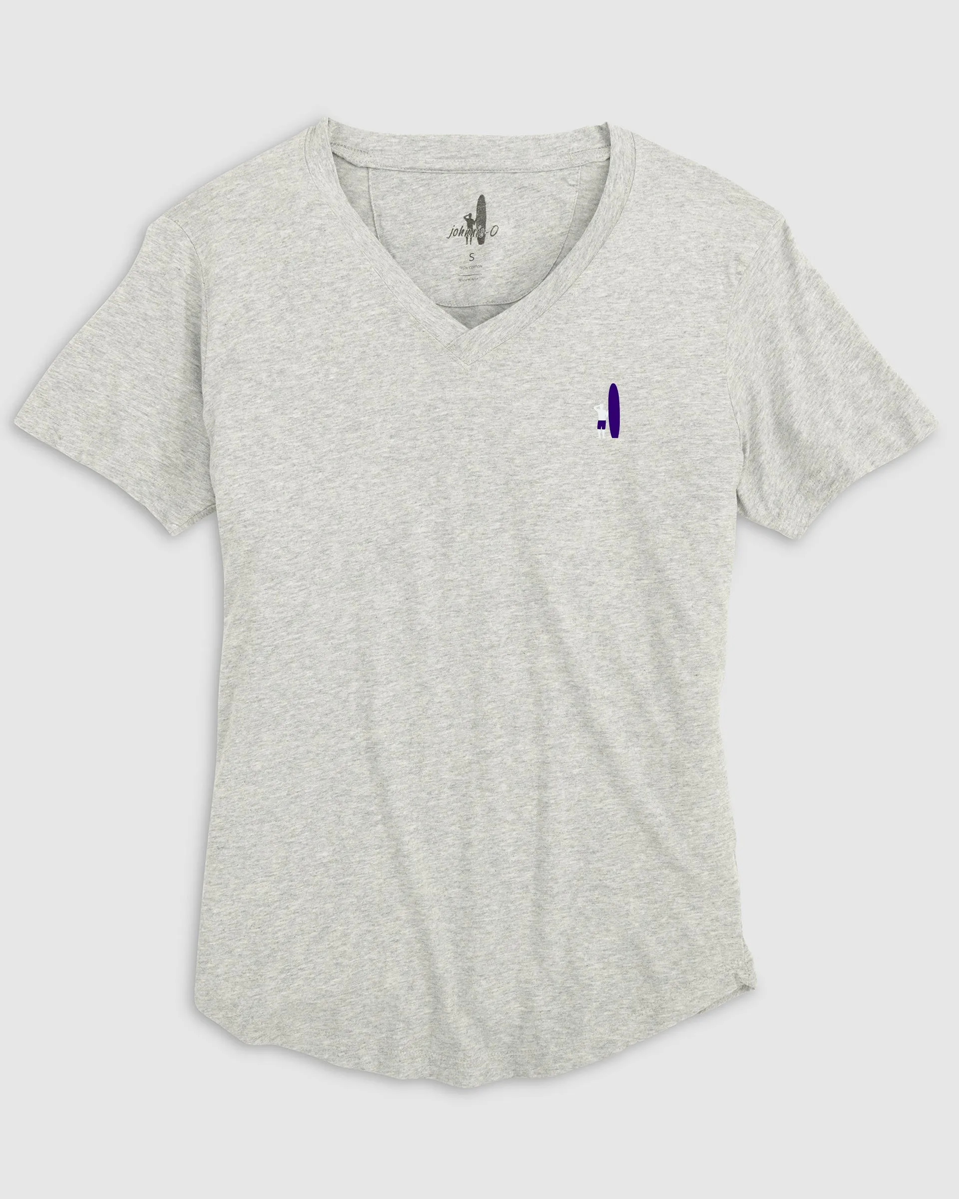 Merediths V-Neck T-Shirt - White and Purple Surfer Logo sold by Johnnie-O