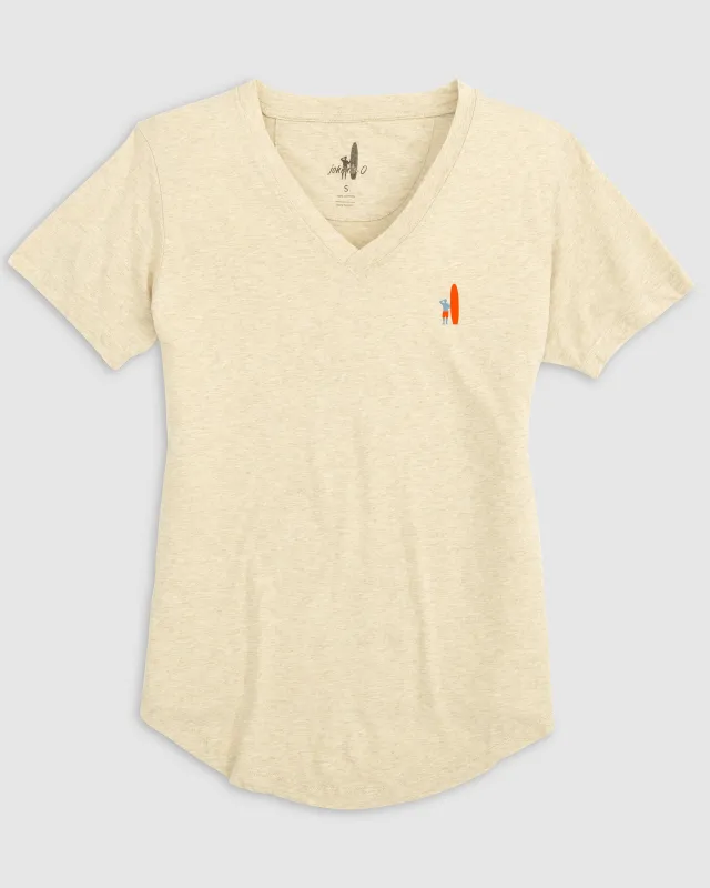 Merediths V-Neck T-Shirt - Blue and Orange Surfer Logo made by Johnnie-O