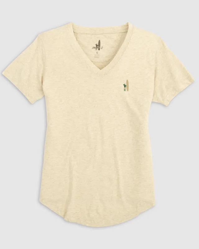 Merediths V-Neck T-Shirt - Green and Gold Surfer Logo made by Johnnie-O