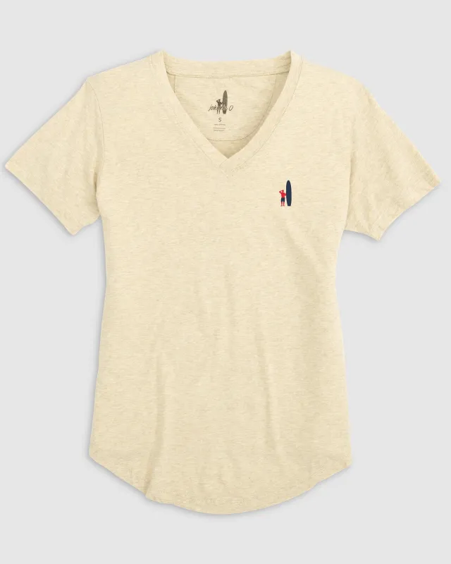 Merediths V-Neck T-Shirt - Red and Navy Surfer Logo sold by Johnnie-O