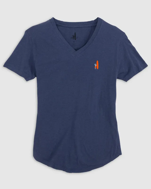 Merediths V-Neck T-Shirt - Blue and Orange Surfer Logo made by Johnnie-O