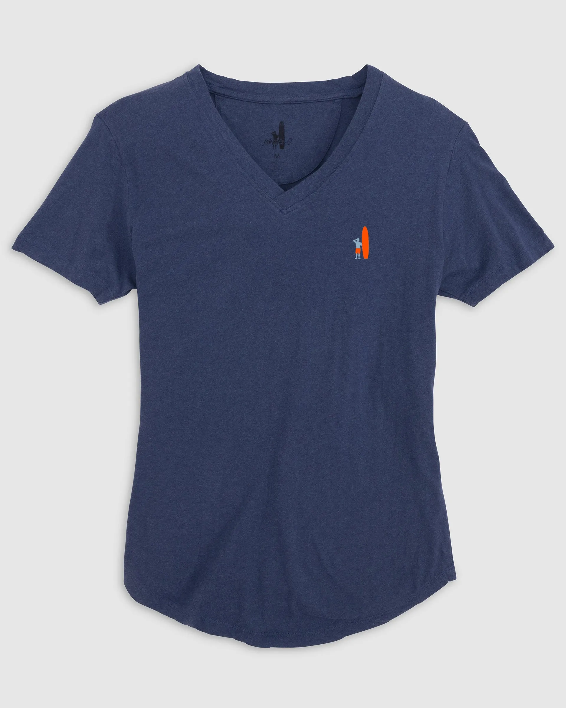 Merediths V-Neck T-Shirt - Blue and Orange Surfer Logo sold by Johnnie-O