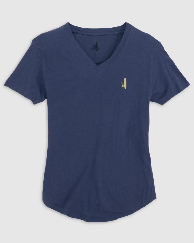 Merediths V-Neck T-Shirt - Green and Gold Surfer Logo made by Johnnie-O