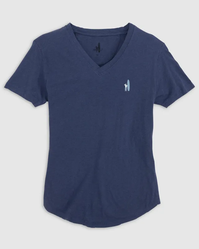 Merediths V-Neck T-Shirt - White and Blue Surfer Logo made by Johnnie-O