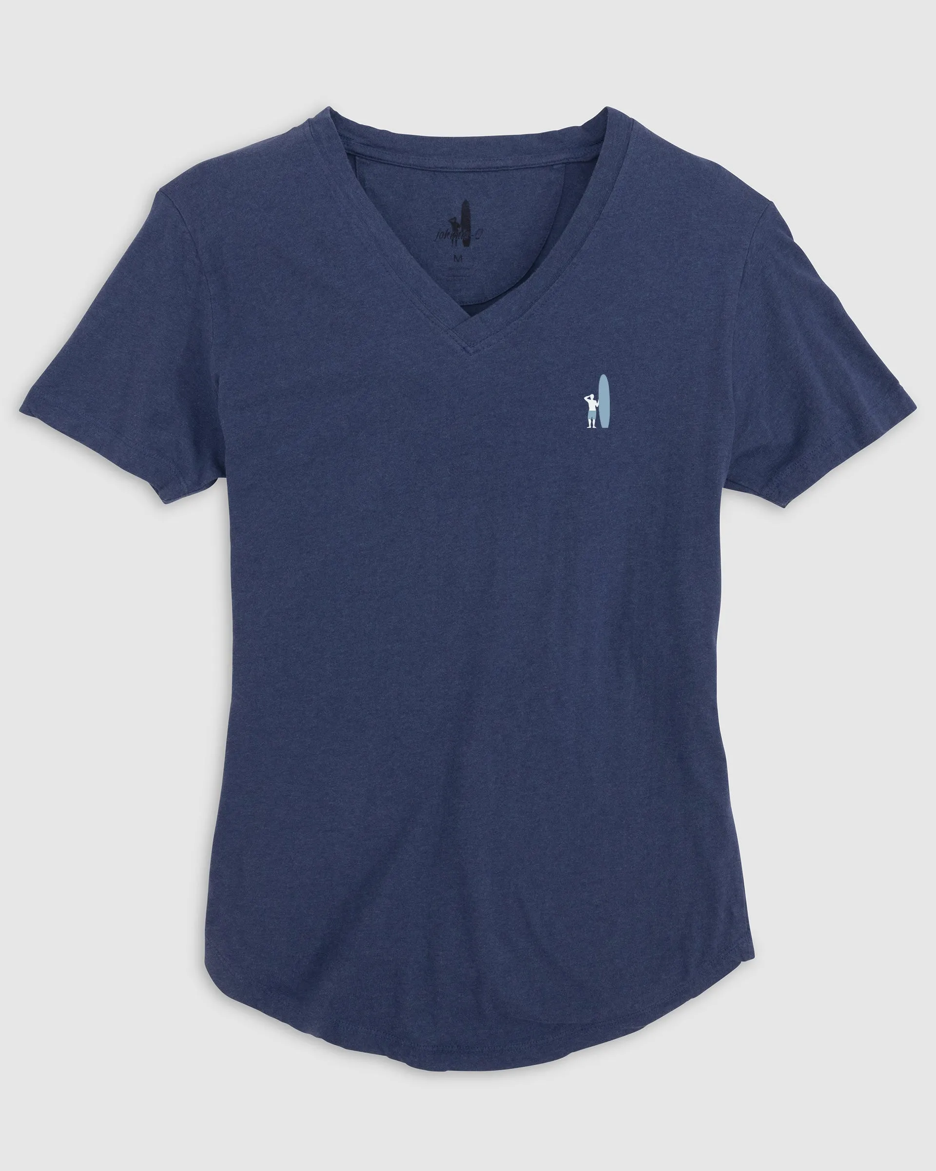 Merediths V-Neck T-Shirt - White and Blue Surfer Logo sold by Johnnie-O