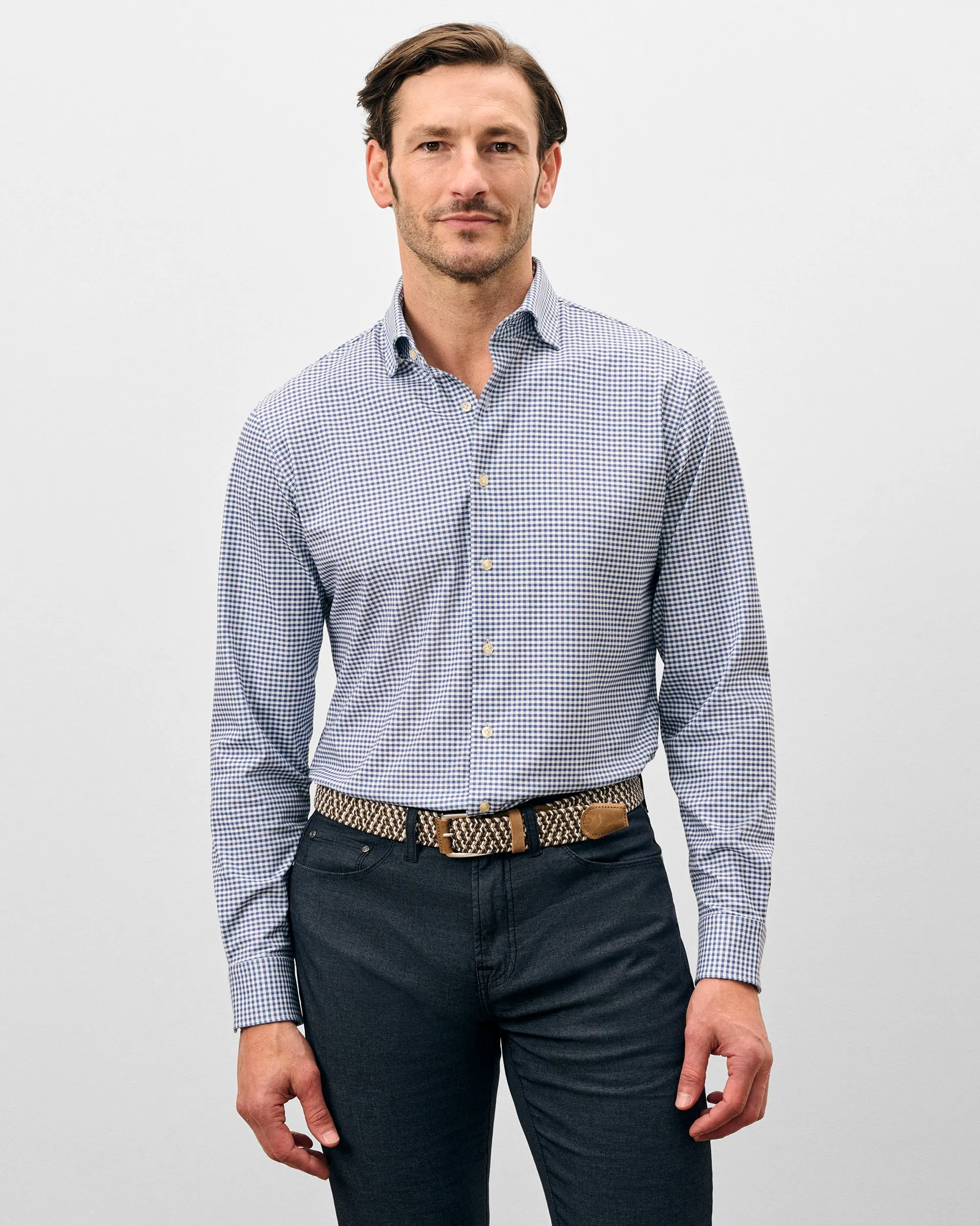 Fine Pique Knit Button Down Shirt - Albro Check sold by Johnnie-O