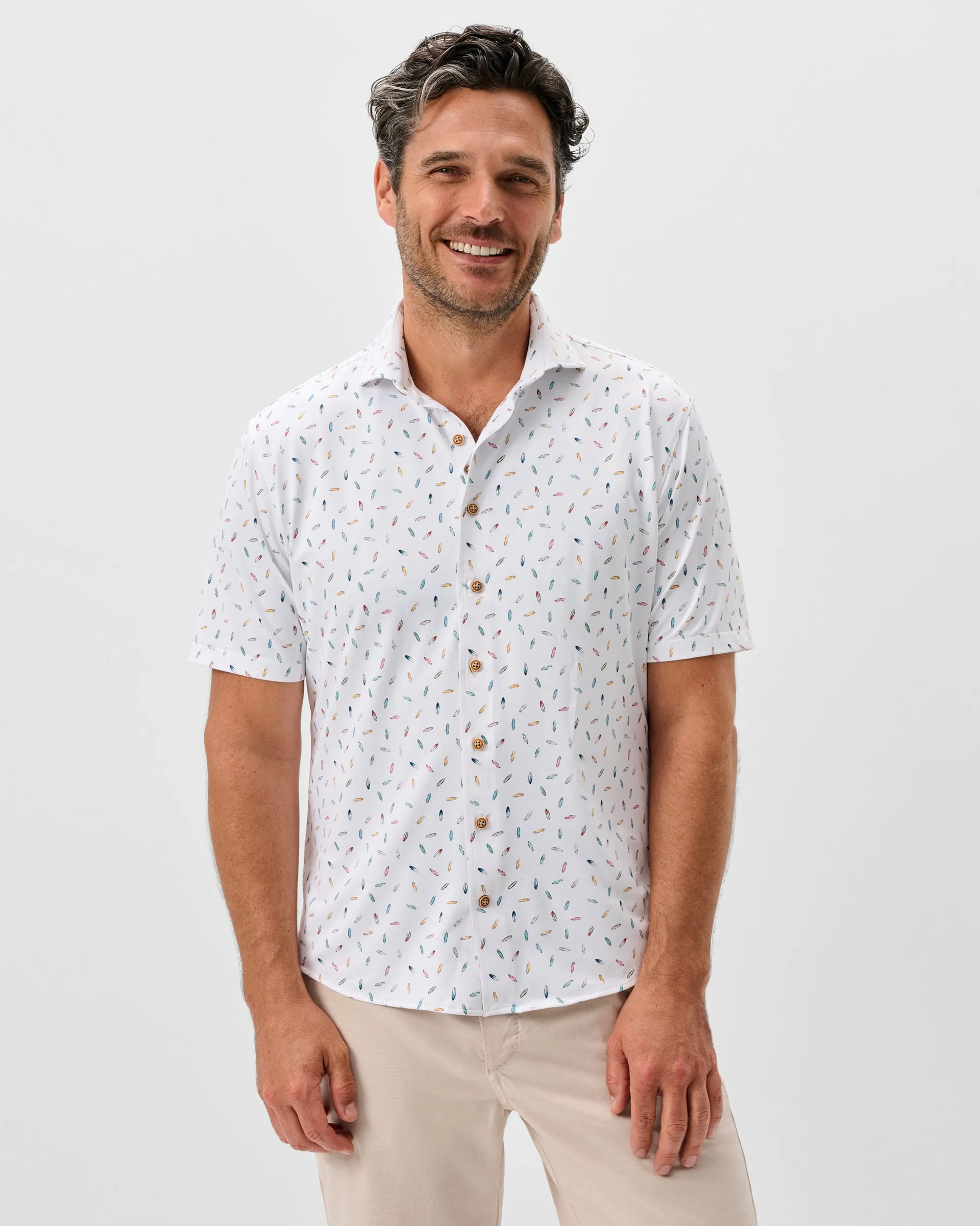 Printed Mesh Short Sleeve Button Down Shirt - Shortboard Print sold by Johnnie-O