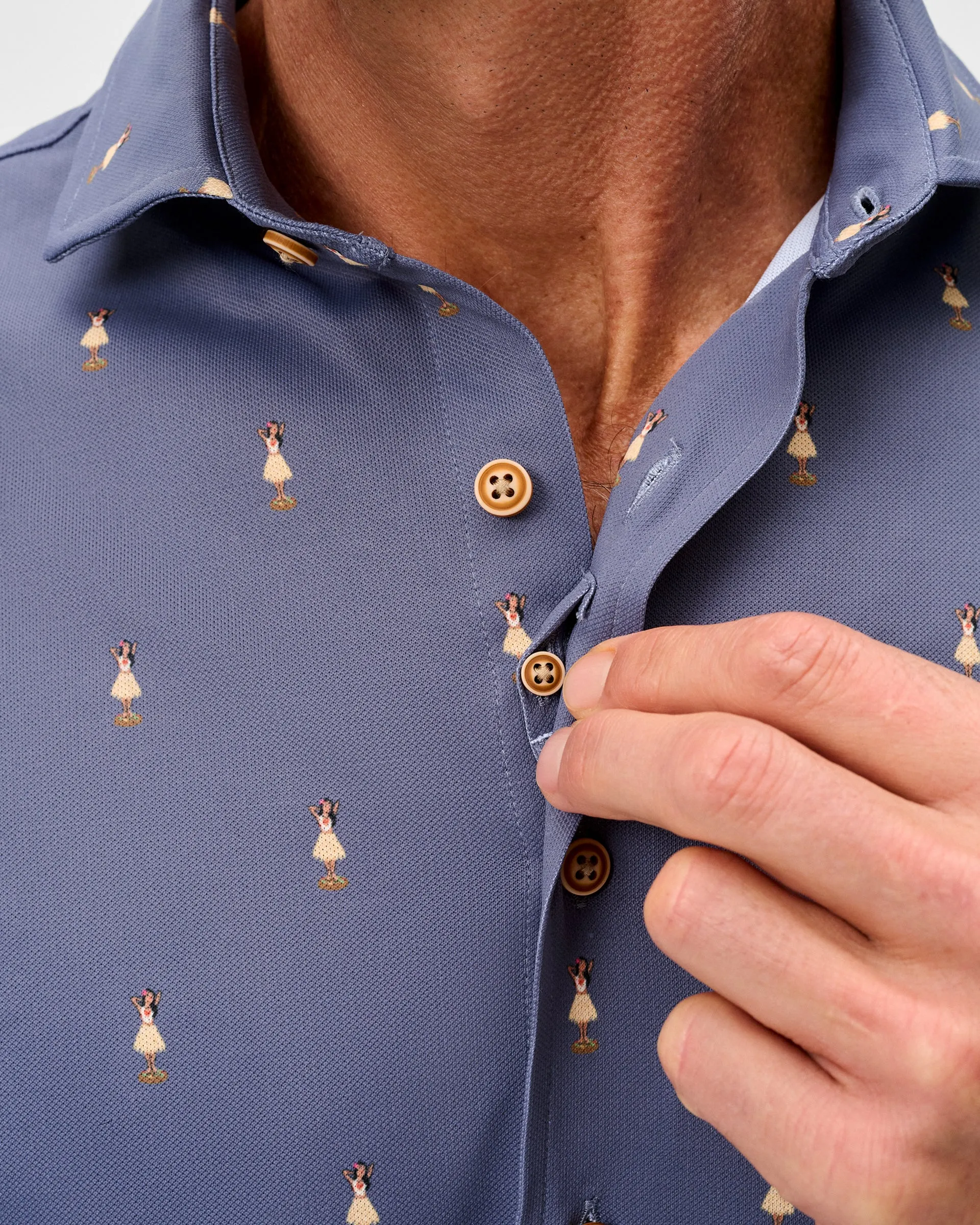 Printed Mesh Short Sleeve Button Down Shirt - Hula Dance Print sold by Johnnie-O product image thumbnail 2