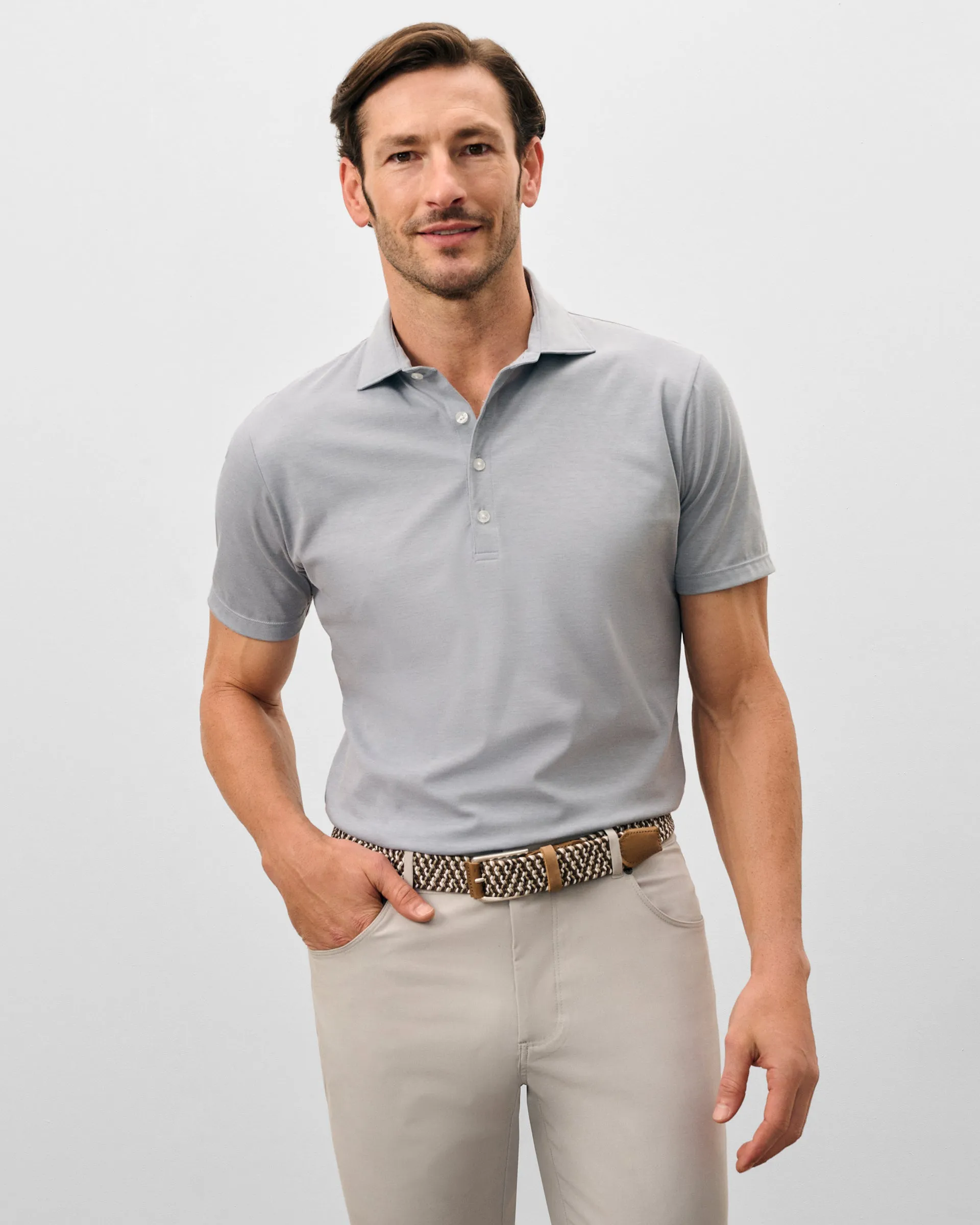Fine Pique Knit 4-Button Polo - Elba Solid sold by Johnnie-O