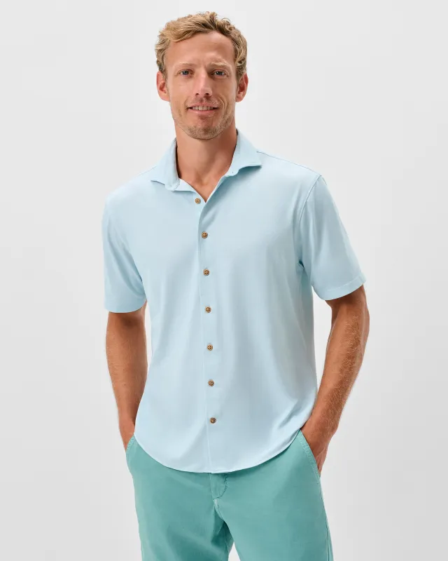 Printed Mesh Short Sleeve Button Up Shirt - Breck Printed Solid Knit made by Johnnie-O