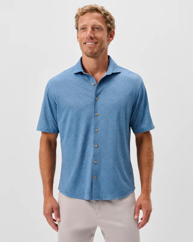 Printed Mesh Short Sleeve Button Up Shirt - Breck Printed Solid Knit made by Johnnie-O