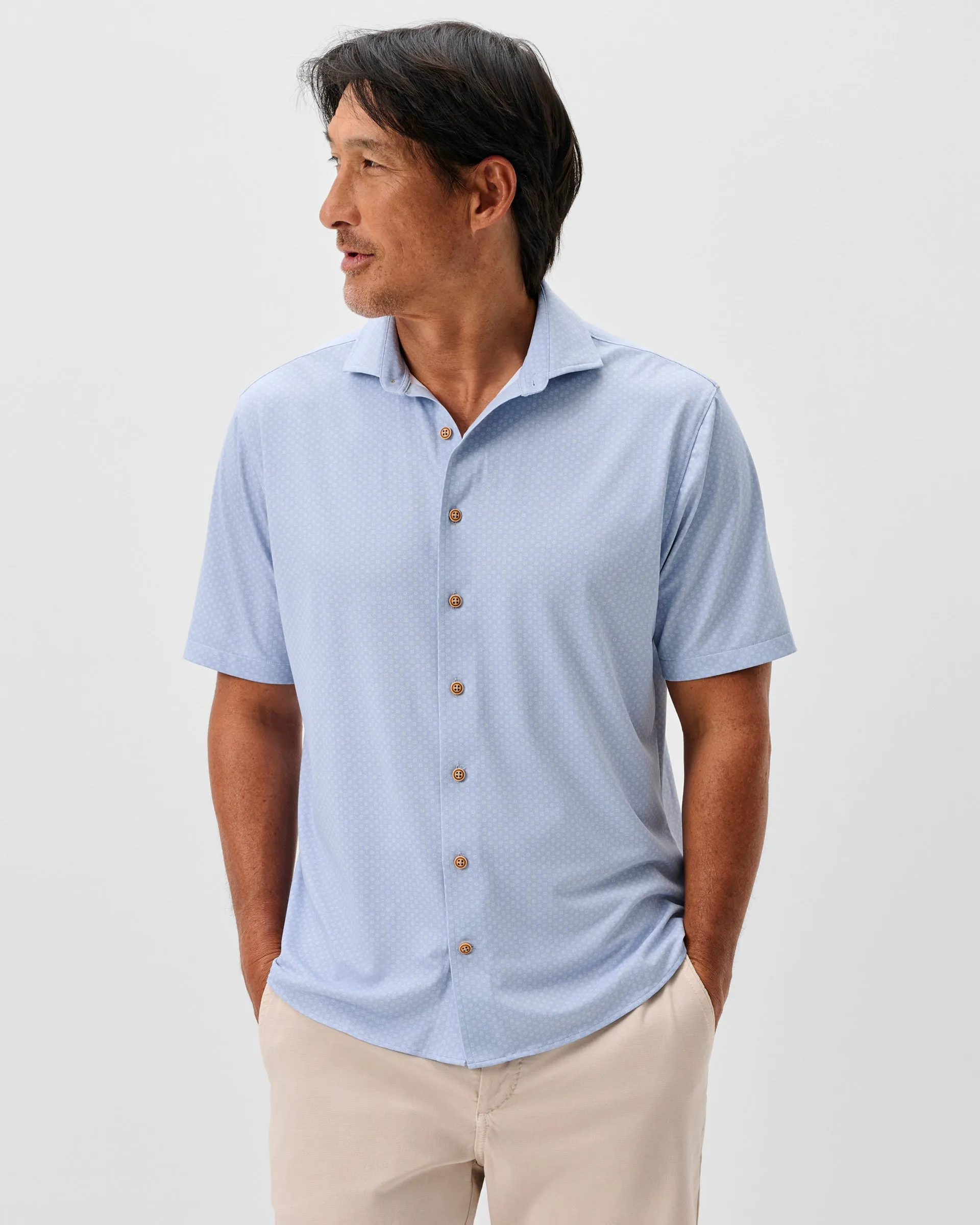 Printed Mesh Short Sleeve Button Up Shirt - Augustine Printed Knit sold by Johnnie-O