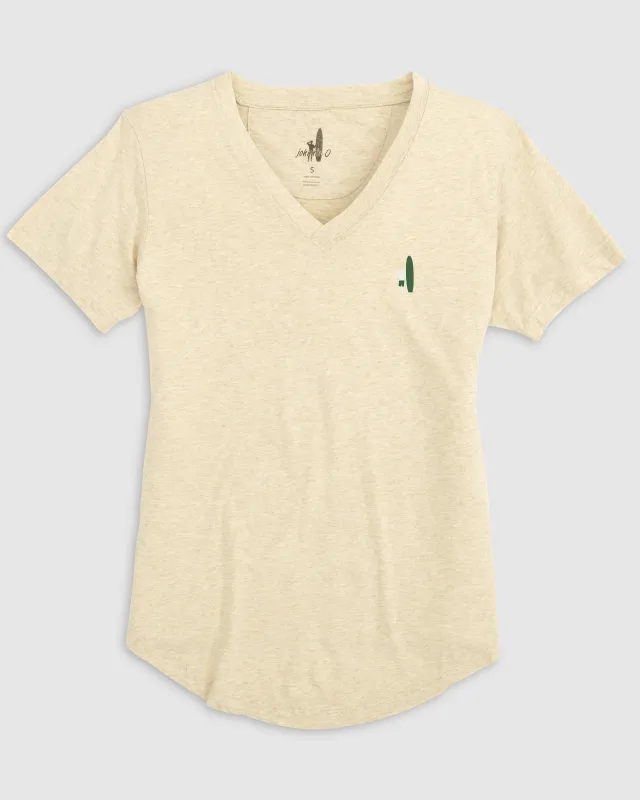 Merediths V-Neck T-Shirt - White and Green Surfer Logo made by Johnnie-O