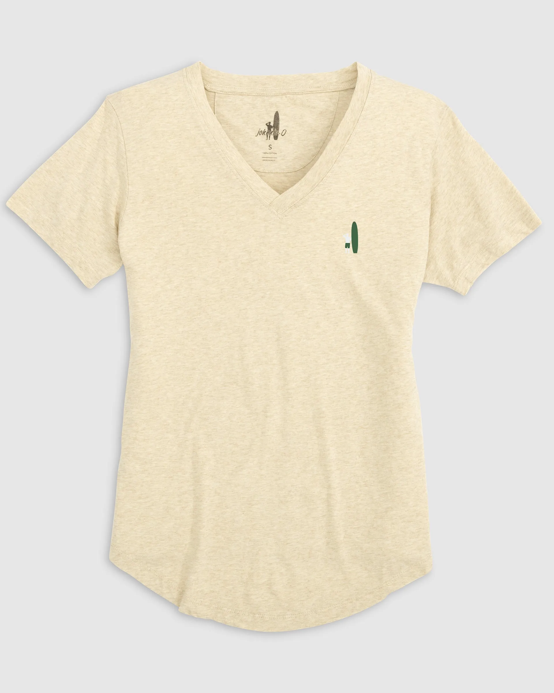 Merediths V-Neck T-Shirt - White and Green Surfer Logo sold by Johnnie-O