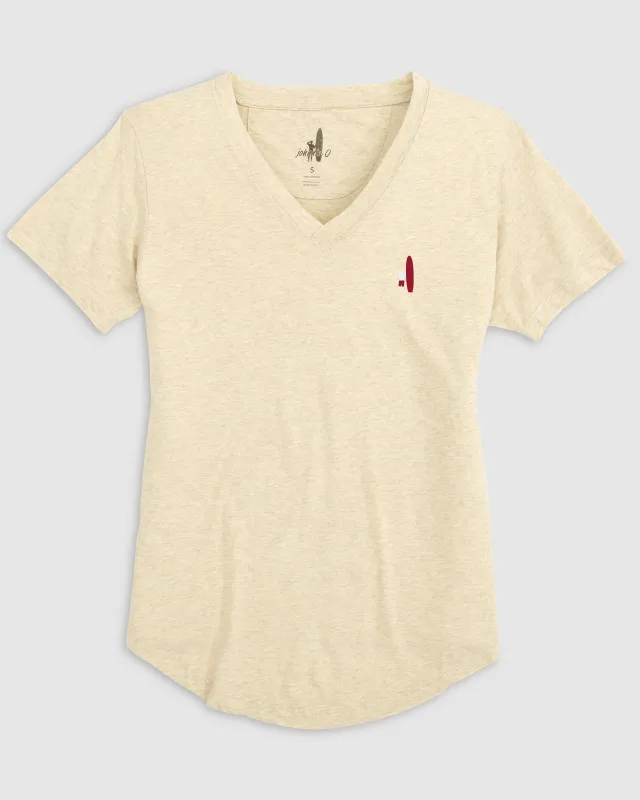 Merediths V-Neck T-Shirt - White and Crimson Surfer Logo made by Johnnie-O