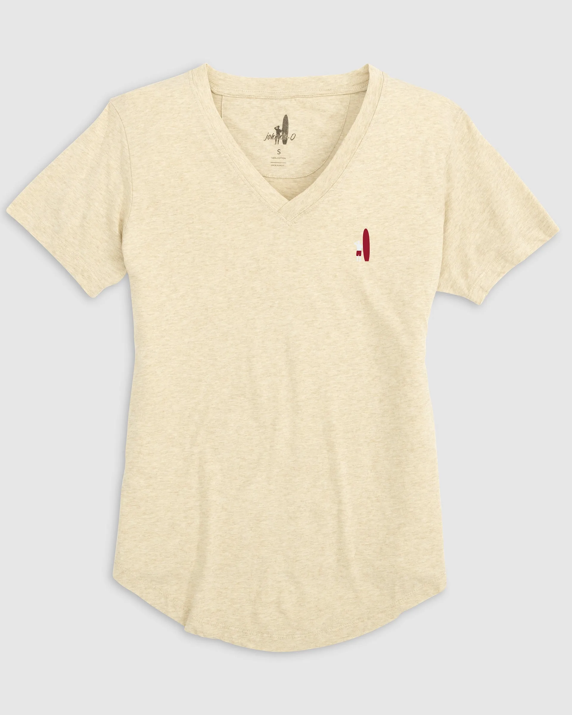 Merediths V-Neck T-Shirt - White and Crimson Surfer Logo sold by Johnnie-O