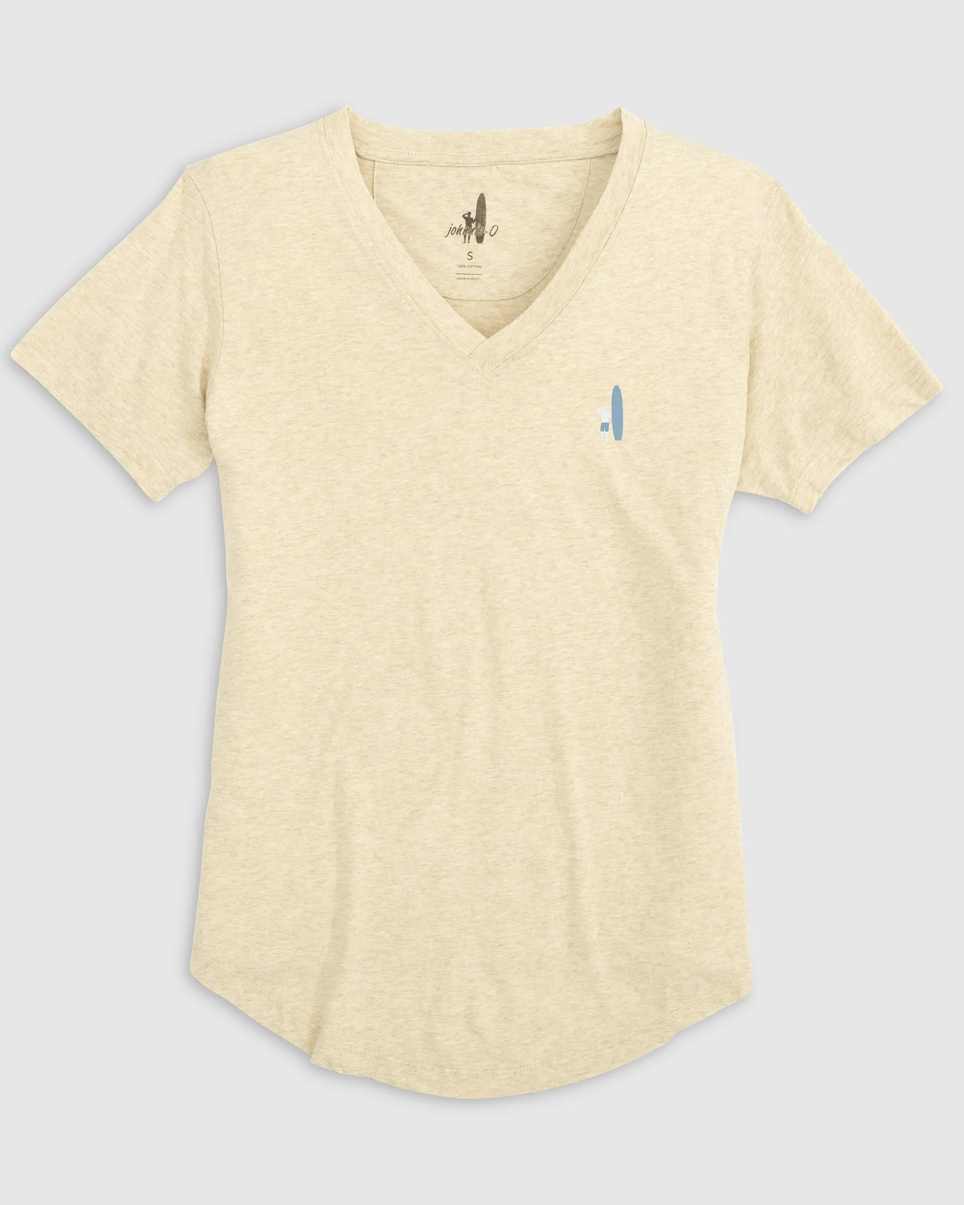 Merediths V-Neck T-Shirt - White and Blue Surfer Logo sold by Johnnie-O