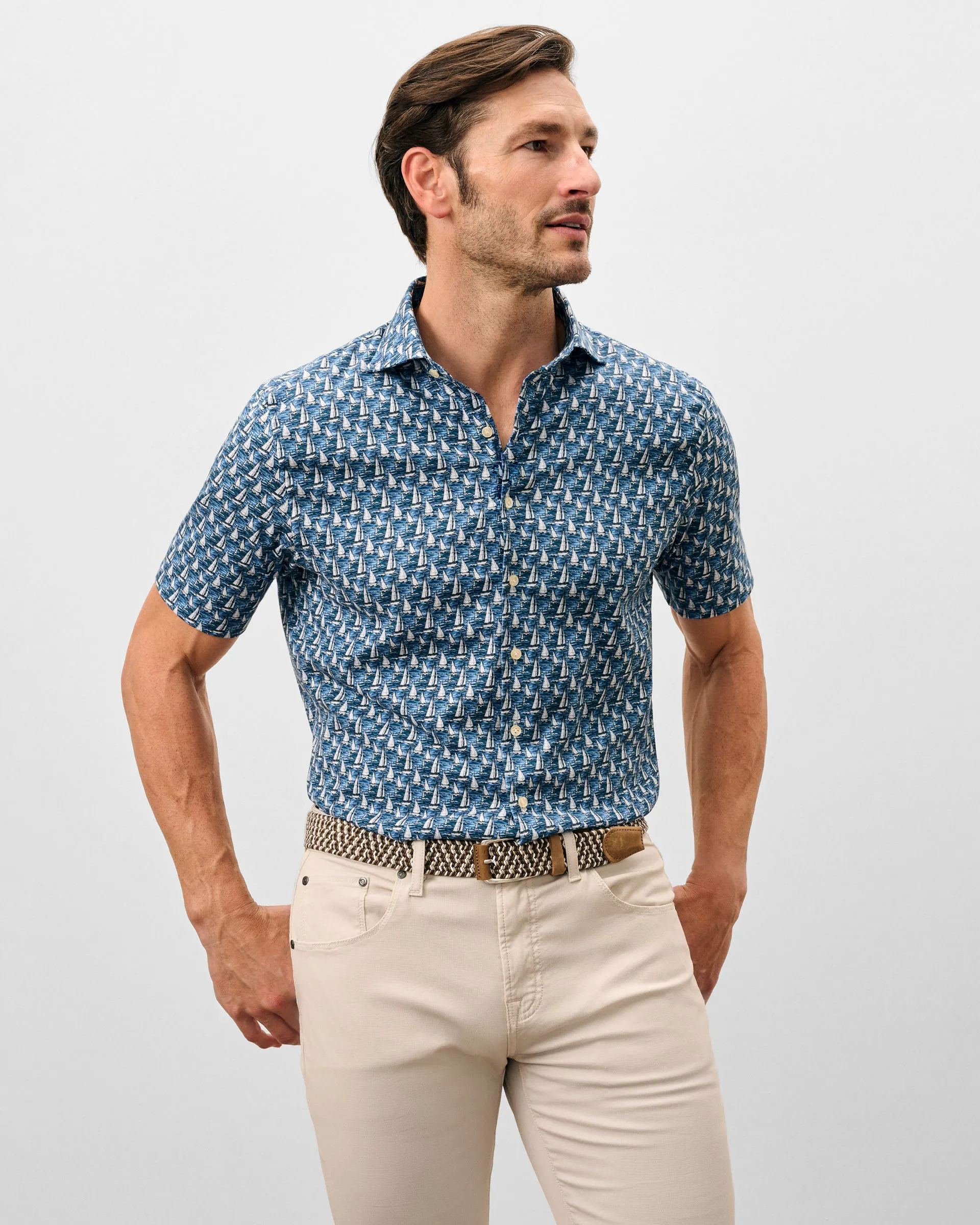 Tencel Blend Short Sleeve Button Down Shirt - Sailboat Print sold by Johnnie-O product image thumbnail 3