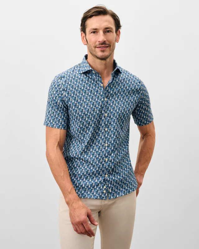 Tencel Blend Short Sleeve Button Down Shirt - Sailboat Print made by Johnnie-O