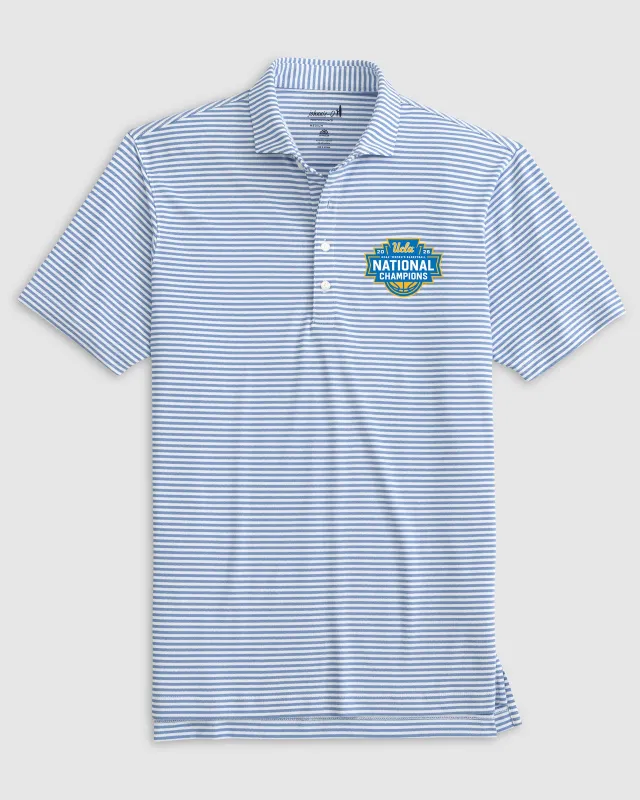 UCLA Stetsons Striped Performance Mesh Polo - 2026 Women's College Basketball Champions Logo made by Johnnie-O