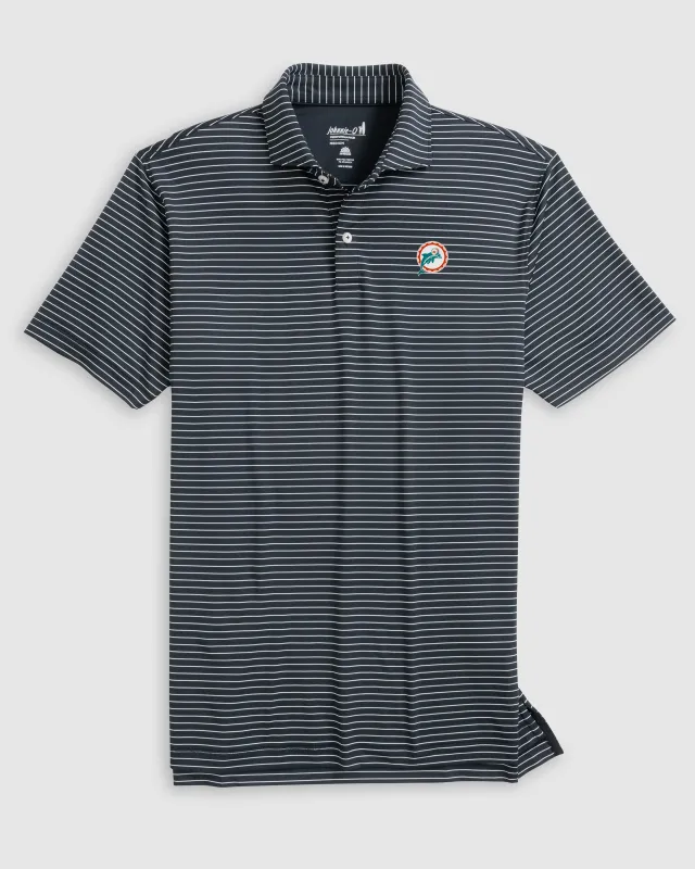 Miami Dolphins Beau Striped Performance Jersey Polo - Classic Logo made by Johnnie-O