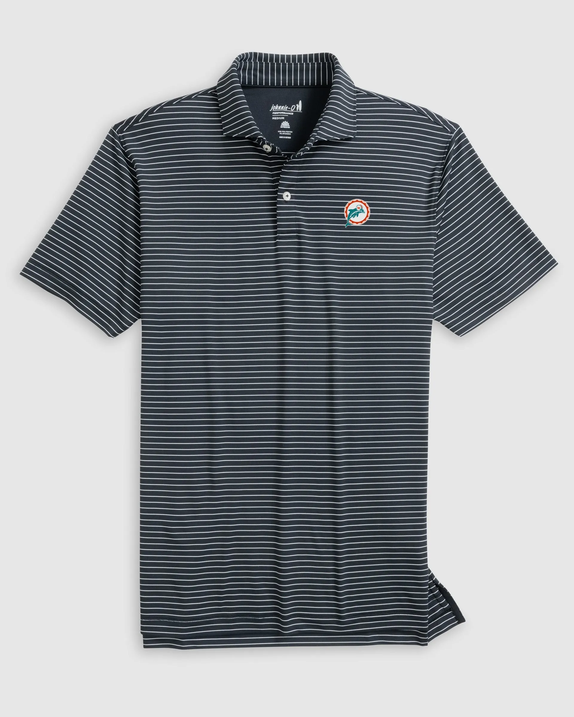 Miami Dolphins Beau Striped Performance Jersey Polo - Classic Logo sold by Johnnie-O